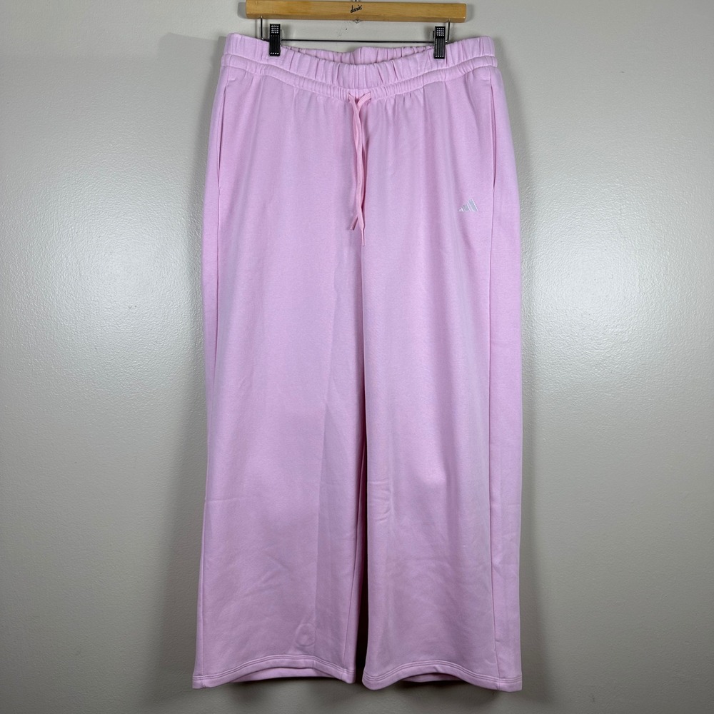 Adidas Women's 1X Wide Leg Fleece Pants Clear Pink Relaxed Fit y2k Blokecore New